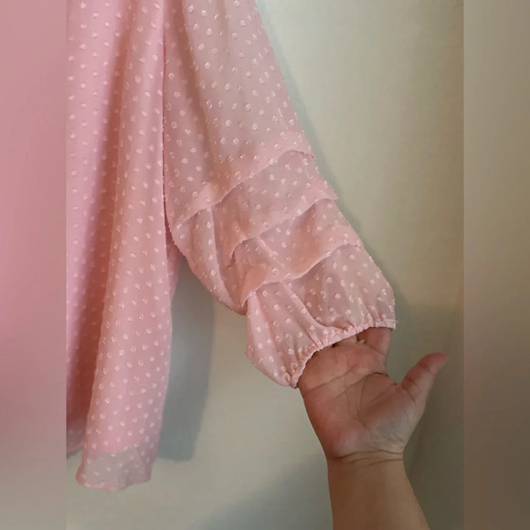 Zac & Rachel women’s pink Swiss dot blouse with ruffled sleeves size L - Picture 6 of 7